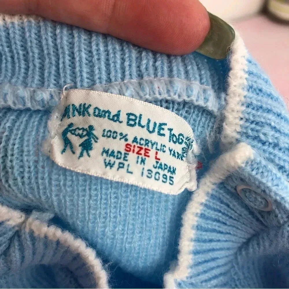 Vintage Pink and Blue Togs matching set blue sweater top & diaper cover 9 months